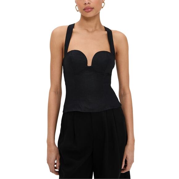 Reformation 'Nola' Black Linen Top Size 2 - Picture 1 of 5